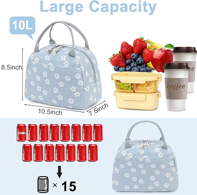 Bluboon Corduroy Lunch Bag - Large, Reusable Insulated Tote for Work/Picnic
