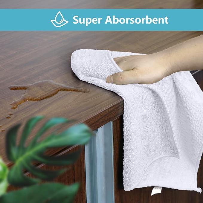 HOMEXCEL White Microfiber Cleaning Cloth, 8 Pack Cleaning Towels for Kitchen, Lint Free, Scratch-Free, Highly Absorbent, and Reusable Cleaning Rags for House, Window and Glass, Cars, 11.5 X11.5 inch