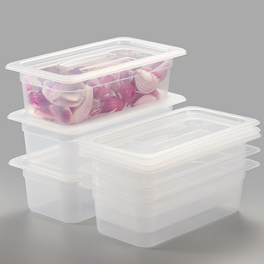 6-Pack 1/3 Size 4" Deep Food Pan with Sealing Lid