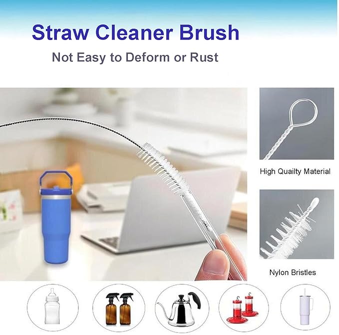 3 Pack Bottle Cleaning Brush Set -12 Inch Long Bottle Brush, Straw Cleaner, and Lid Brush, Suitable for Baby Bottles, Travel Mugs, Decanters, Narrow Neck Containers