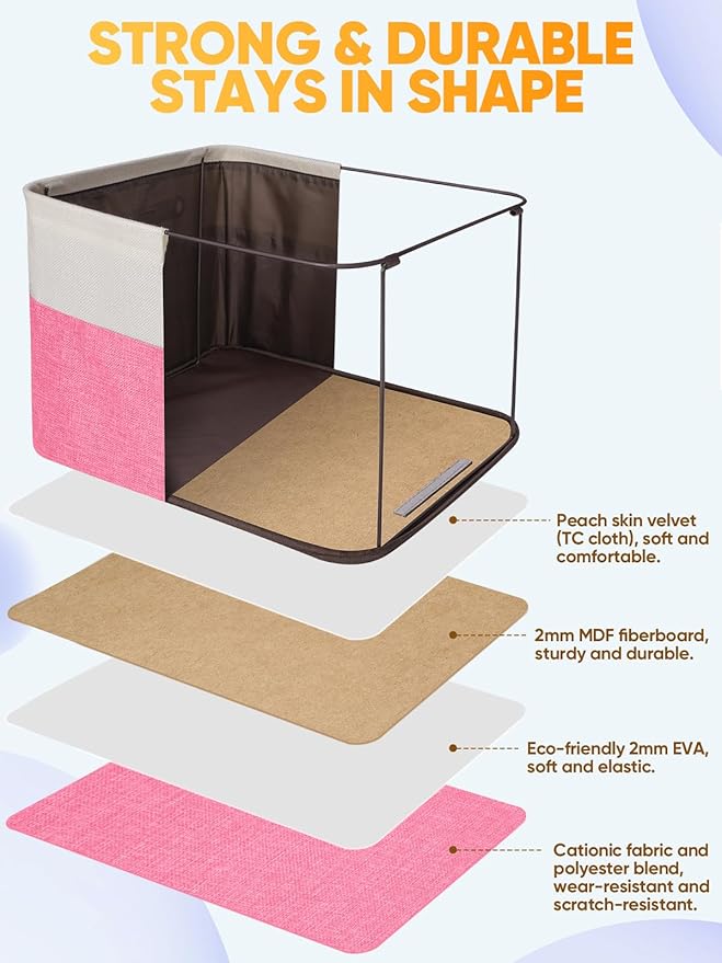 3 Pack Fabric Closet Storage Bins for Shelves, Pink, 17''x13''x10.5''