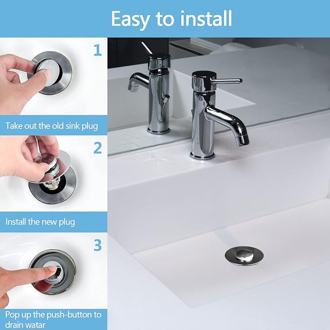 QYHNYJF Bathroom Sink Stopper with Hair Catcher – Universal Pop-Up Drain Strainer for 1.1–1.5 inch US Standard Sink Drain Holes