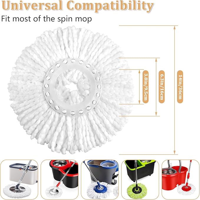 NICEMOVIC 5 Pack Spin Mop Replacement Head for 360° Spin Mop System, Round Shape Standard Universal Size Mop Head, Microfiber Spin Mop Refills Easy Cleaning and Machine Washable