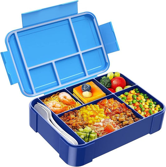 Jelife Bento Lunch Box for Kids - 1450ml Leakproof Kids Bento Box 6 Compartments Toddler Lunch boxes with Silverware for Back to School