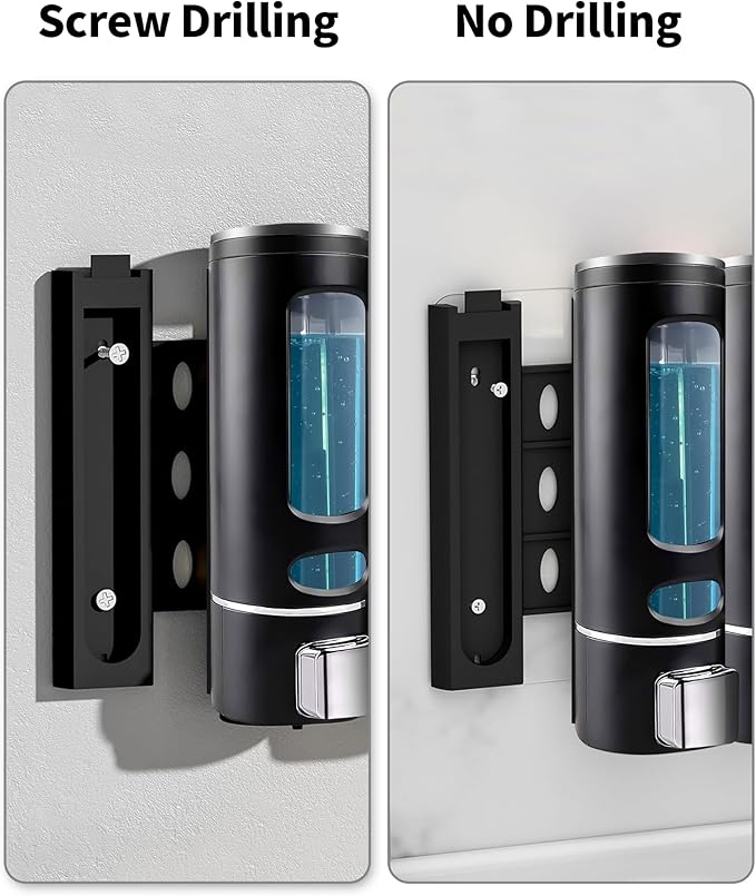 Shampoo and Conditioner Dispenser - 400ML Wall-Mounted Shower Shampoo Dispenser No Drill for Body Wash, Soap, Shower, Bathroom, Hotel (Black)