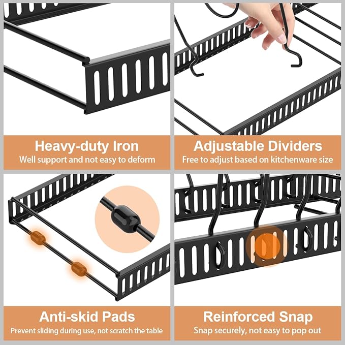 Housolution Pot and Pan Organizer Rack for Cabinet, Expandable Pot Lid Organizer Holder with 14 Adjustable Dividers