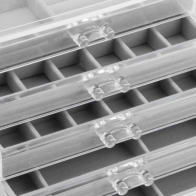 5 Drawers Clear Jewelry Box for Women and Girls, Gray