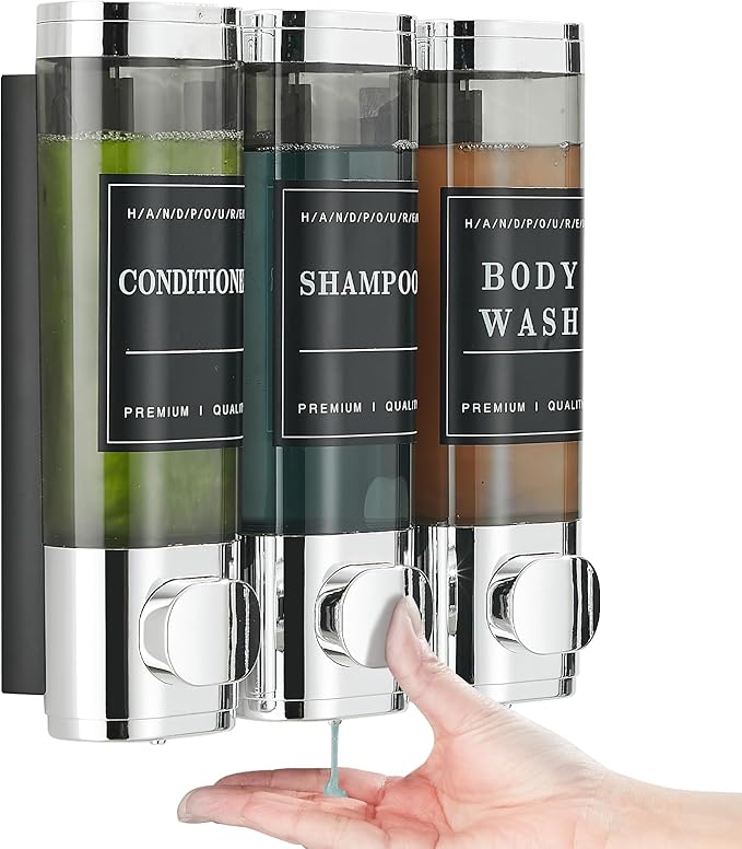 Shampoo and Conditioner Dispenser,Unisense Shower Soap Dispenser 3 Chamber No Drill Wall-Mounted Shampoo Dispenser for Shower Wall Mounted Shower Dispenser for Bathroom Hotel Large Capacity,Chrome