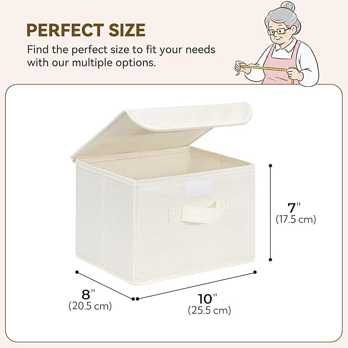 GRANNY SAYS Small Storage Bins with Lids, Small Storage Boxes, Shelf Baskets for Shelf, Collapsible Storage Bins for Living Room, Bedroom, 10x8x7 Inch, Ivory White, 2-Pack