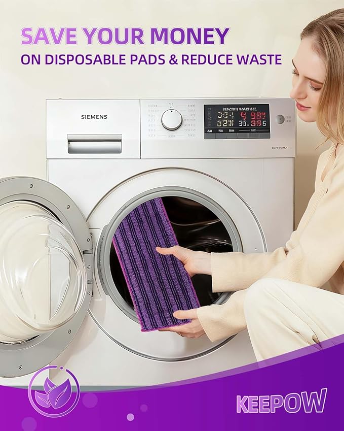 KEEPOW Power Mop Pads with Extra Scrubbing Pads Compatible with Swiffer PowerMop Refills Microfiber Wet Mops Refill Reusable Power Mop Pads Refill Deep Cleaning Hard Floor Mop Pads Replacement 8PCS