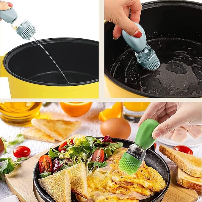 Oil Dispenser with Brush-2Pack 7oz/200ML 2 IN 1 Glass Cooking Oil Dispenser Bottle with Silicone Basting Brush for Kitchen, Oil Storage and Container for Cooking BBQ, Vinegar, Sauce, Air Fryer - Green