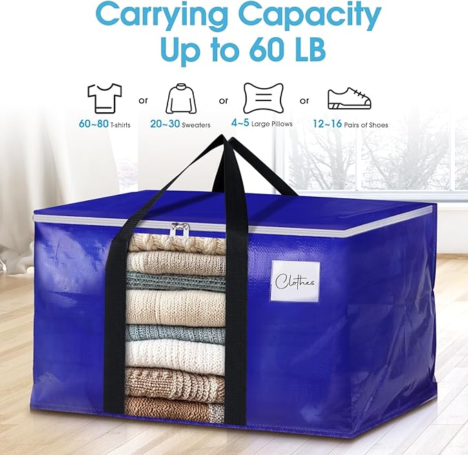 4 Pack Moving Bags with Clear Window, Blue,24 Gallon