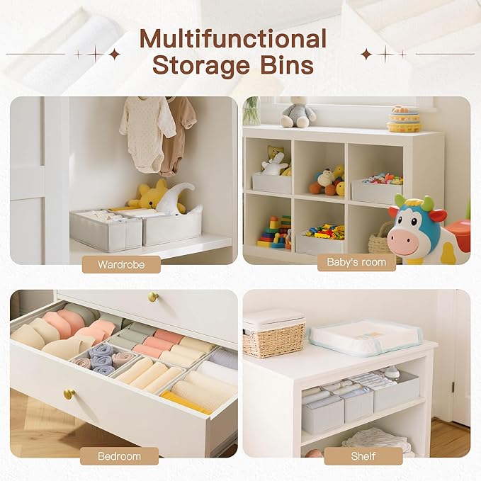 Drawer Organizer Clothes, 10 Pack Dresser Organizer for Baby Clothes, Oatmeal