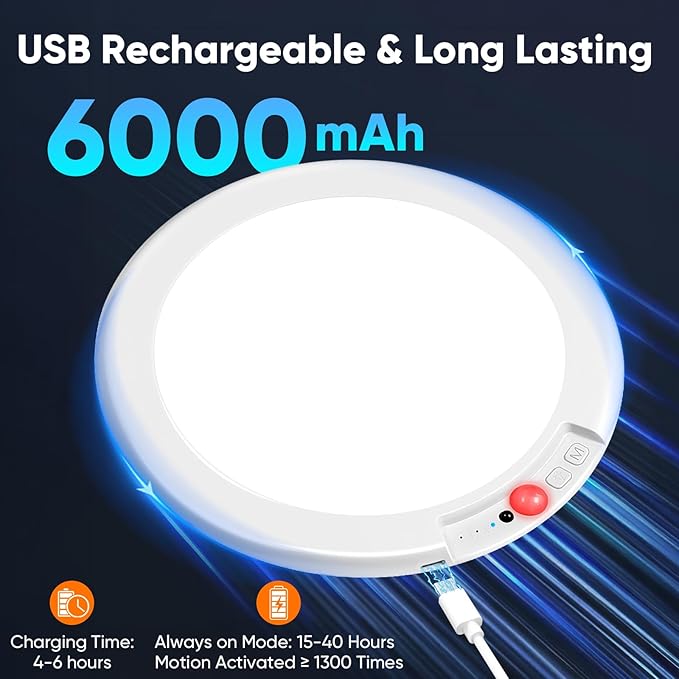 Rechargeable Motion Sensor Ceiling Lights with Remote, Battery Operated Closet Lights No Wiring, Wireless LED Shower Lights, 3 Colors Dimmable Overhead Lamps for Closet Shower Pantry Hallway, 2 Pack