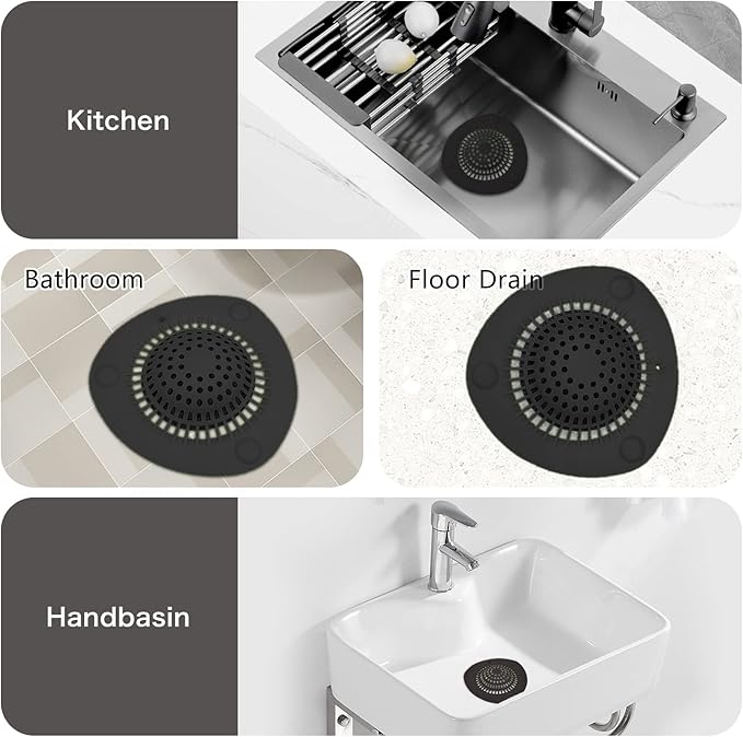 Hair Catcher Shower Drain Cover Bathtub Silicone Hair Catcher Stopper Drain Strainers,Home Protectors with Sucker Water Trap Sink Cover for Kitchen Sink Bathroom Tub 3 Pack (Black)