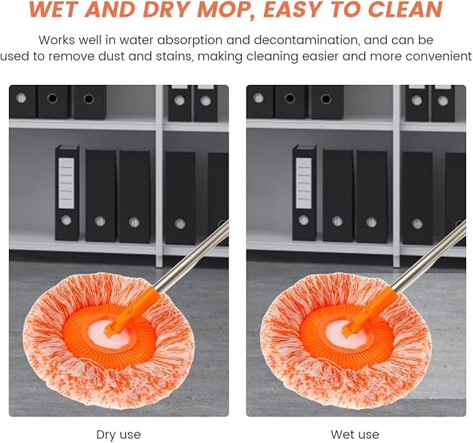 360° Rotatable Adjustable Cleaning Mop with 4 Mop Head, Extendable Wall Cleaning Mop, Spin Mop for Floor Cleaning, Wall Cleaning Bathroom Cleaning Household Supplies,Spin Mop for Floor Wall Bathroom