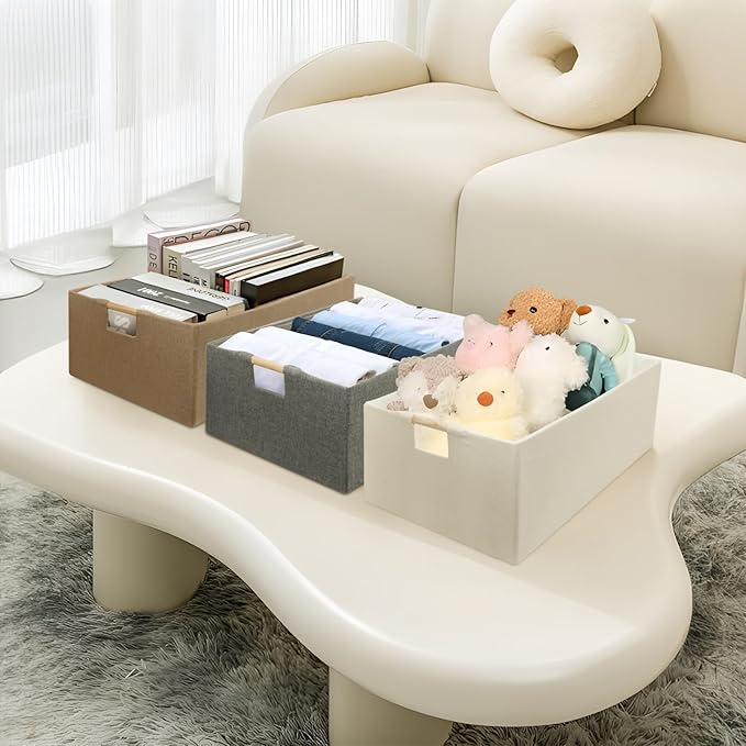 Foldable Fabric Storage Cubes, Beige 2 Pack