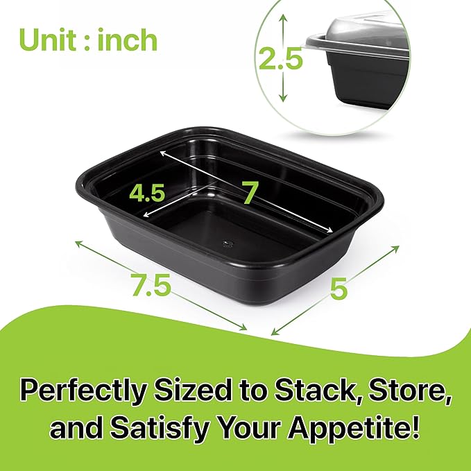 Meal Prep Containers [50 Set] x [24 oz] with Lids, 1 compartment, Stackable, Reusable, Leakproof, Food Safe, Microwave, Freezer & Dishwasher Safe for Food Prep Storage Bento (50 Set, 24 oz)