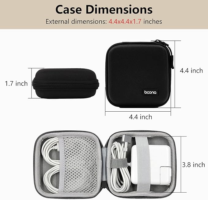 Charger Case for Macbook, Portable Tech Electronic Organizer Bag, Travel Storage Pouch for Laptop Accessories, MacBook Power Adapter, Charging Cords, USB, Power Bank (Black-Oxford, M)