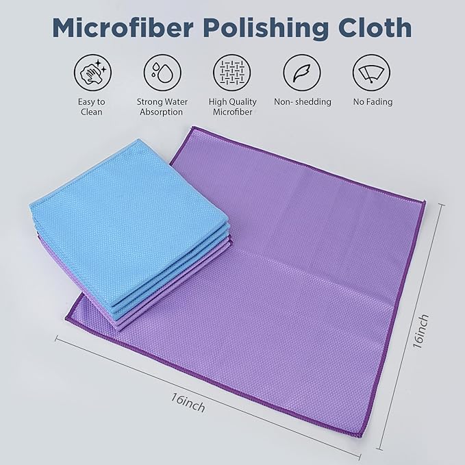 SINLAND Microfiber Glass Cleaning Cloth, 6PK, Lint Free Cleaning Cloths for Window, Car Windows, Mirrors, and Stainless Steel, Glass and Window Cleaner 16x16 Inch