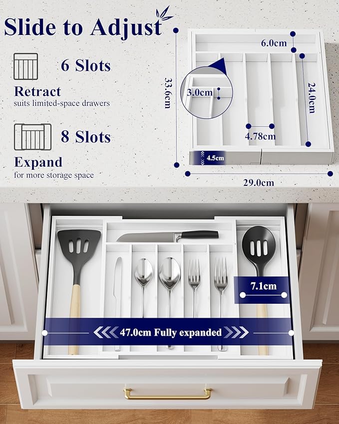 Kitsure Silverware Organizer - Expandable Bamboo Kitchen Drawer Organizer for Cooking Utensils and Cutlery