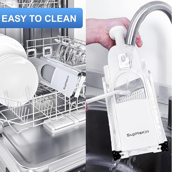 SupMaKin Safe Mandoline Slicer for Kitchen, Potato Slicer for Chips, Vegetable & Food Slicer,Thickness Adjustable 0.1-8 mm, Kitchen Faster Slice Artifact White (Only Slice)