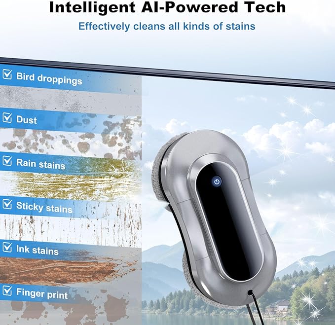 Automatic Window Cleaning Robot, Auto Dual Water Spray & AI Path Planning,Edge Detection & Remote Control, Smart Window Cleaner Robot for Highrise Glass Inside & Outside