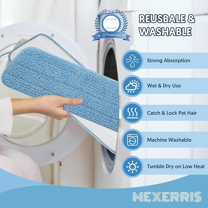 7 Count Reusable Mop Pads for Swiffer PowerMop -MEXERRIS Microfiber Wet Mops Refills PowerMop Pads Refills Machine Washable Hard Floor Mop Pads Replacement for 13''-15'' Spray Floor Mops