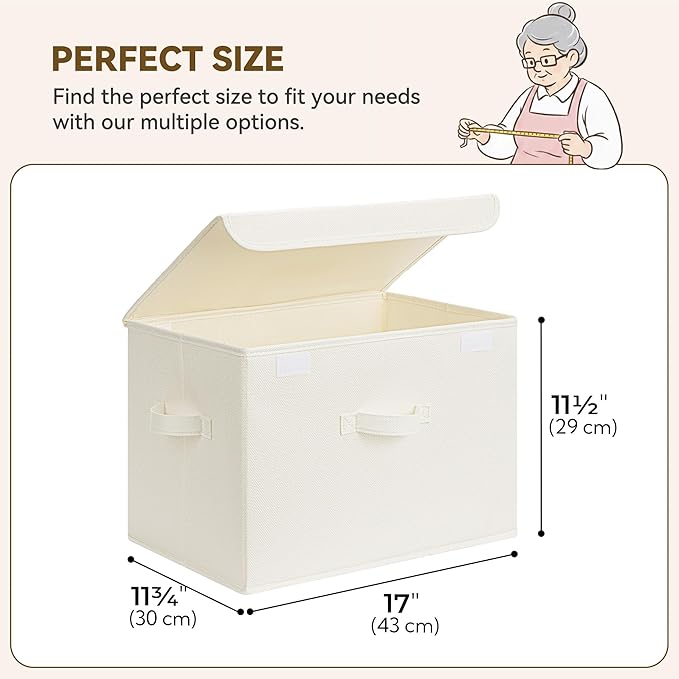 GRANNY SAYS Closet Storage Bins, Decorative Storage Boxes with Lids, Clothes Organizing Bins, Lidded Baskets for Toys, Clothing, Extra Large, Ivory White&Khaki, 2-Pack