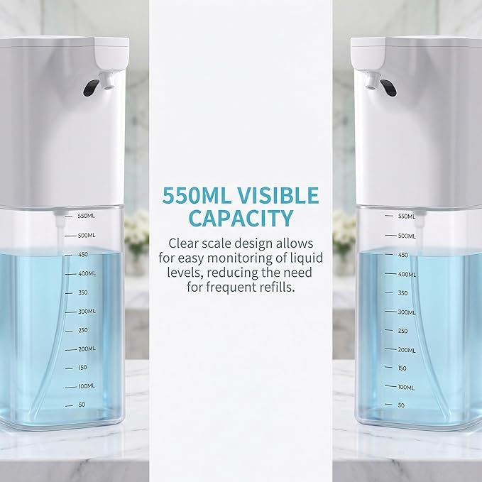 Automatic Liquid Soap Dispenser,Touchless Soap Dispenser 4-Level Adjustable Electric,Auto Bathroom Kitchen Hand Soap Dispenser,18.6oz/550ml,Wall Mounted,Rechargeable