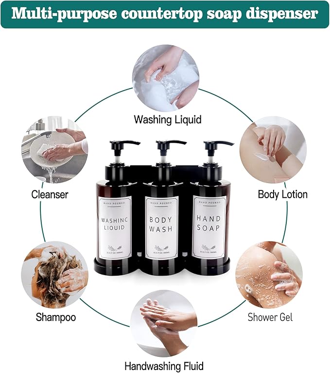 Plastic Soap Dispenser，Wall Mount Shower Pump，No-Drill Wall Mounted Shower Soap Dispenser，Shampoo and Conditioner Dispenser Modern Refillable Shampoo Pump Bottles for Shower Soap