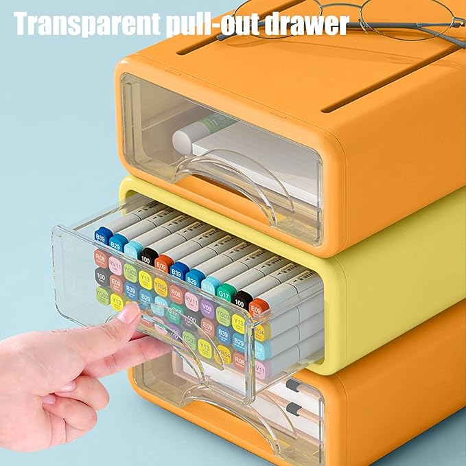 Desk Organizer with Drawers, Stackable Storage Drawers with Compartments Desktop Organization for Office Supplies, Makeup, Pencils, Tape, Erasers, Paperclips, Chargers (4 Pack)