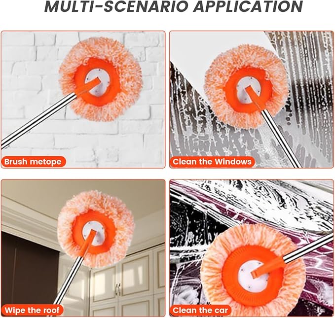 360° Rotatable Adjustable Cleaning Mop with 4 Mop Head, Extendable Cleaning Mop, Spin Mop for Floor Cleaning, Wall Cleaning Bathroom Cleaning Household Supplies for Floor Wall (4 Poles and 5 Mops)