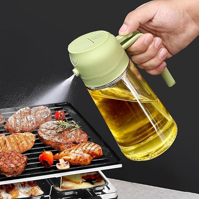 Oil Sprayer for Cooking – 16oz Glass Bottle with Fine Mist Nozzle – Ideal for Olive Oil, Air Fryers, Salads, Grilling, and Baking (Green)