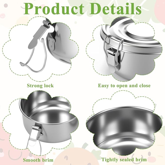 4 x 12oz Stainless Steel Food Containers - Leakproof Bento Box for Camping/Picnic