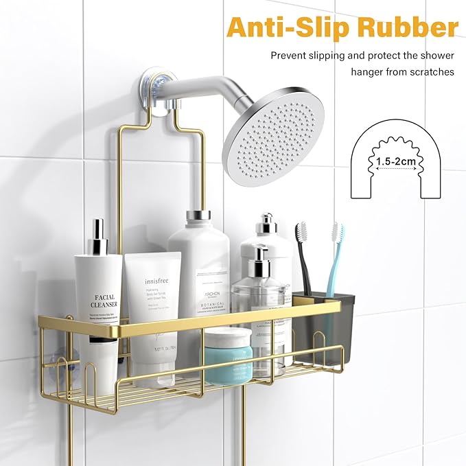 AKTECKE Shower Caddy Hanging Bathroom Organizer: Rustproof Shelf for Inside Shower - No Drilling Racks Over Showerhead - Bath Shelves for Shampoo Soap Gold
