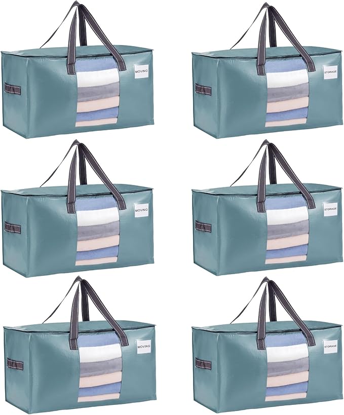 6 Pack Heavy Duty Moving Bags, Shiny Light Blue, 6 Pack
