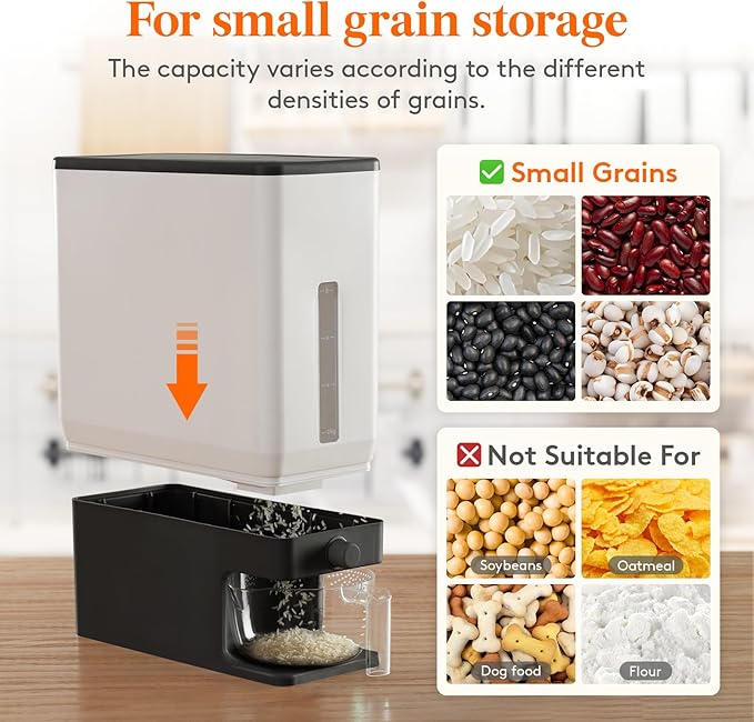 Lifewit Rice Dispenser 25 Lbs(11.3kg), Rice Storage Container Sealed Moisture Proof with Measuring Cup for Kitchen Pantry Household, BPA-Free