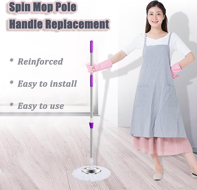 Spin Mop Replacement Handle, 49-inch 360 Degree Rotating Telescopic Spin Mop Pole Handle and Stainless Steel Mop Disc for Household Floor Cleaning Accessories (Purple)