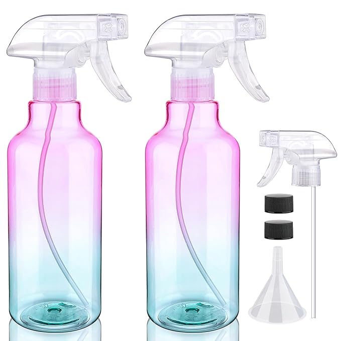 Plastic Spray Bottle 16.9oz Empty Spray Bottles Refillable Container Trigger Sprayer for Cleaning Solutions, Water, Plants, Pet, Essential Oils, Hair, 2 Pack (gradient)