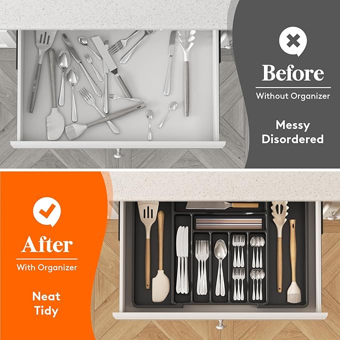 Lifewit Utensil Organizer for Kitchen Drawer, Expandable Cooking Silverware Tray, Adjustable Cutlery Flatware Holder