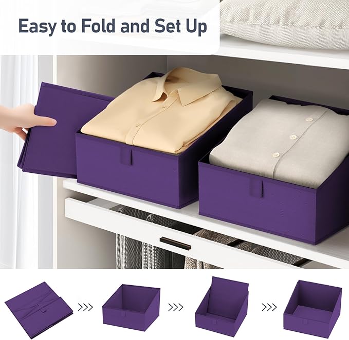 Closet Storage Bins 8 Pack, Fabric Trapezoid Closet Organizer Bin, Purple