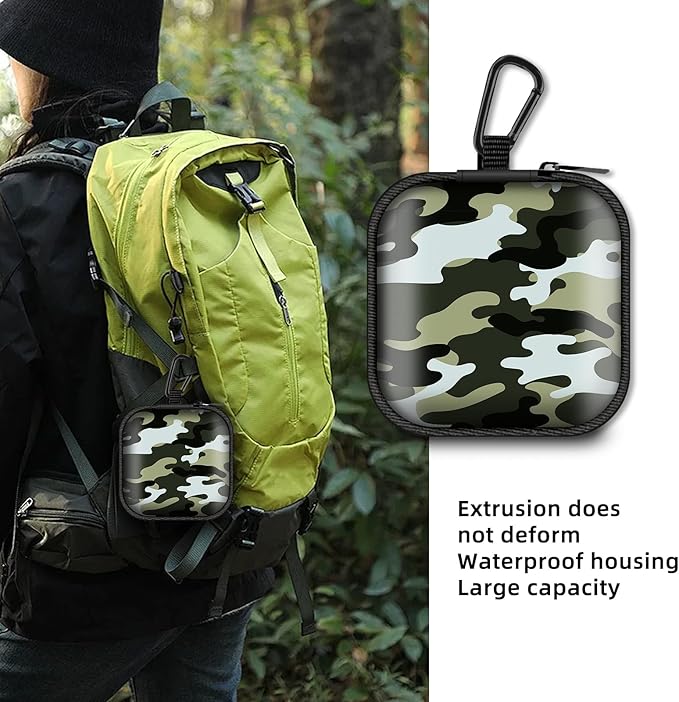 Square Data Cable Earbud Charger Coin Storage Bag Shockproof and Drop-Proof EVA Material Compatible with AirPod(Camouflage)