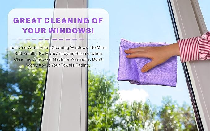 Korwεx Basic Package, Window Cleaning Cloth (Purple) and Enviro Cloth (Grey), Glass Cloth, Lints Streaks Scratches Free, Only Water, No Chemical Needed, (Purple 1 Pack, Grey 1 Pack)