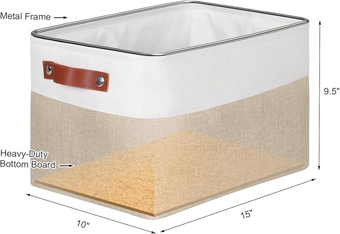 15 inch Storage Baskets for Shelves with Handles Hard Bottom Closet Organizer