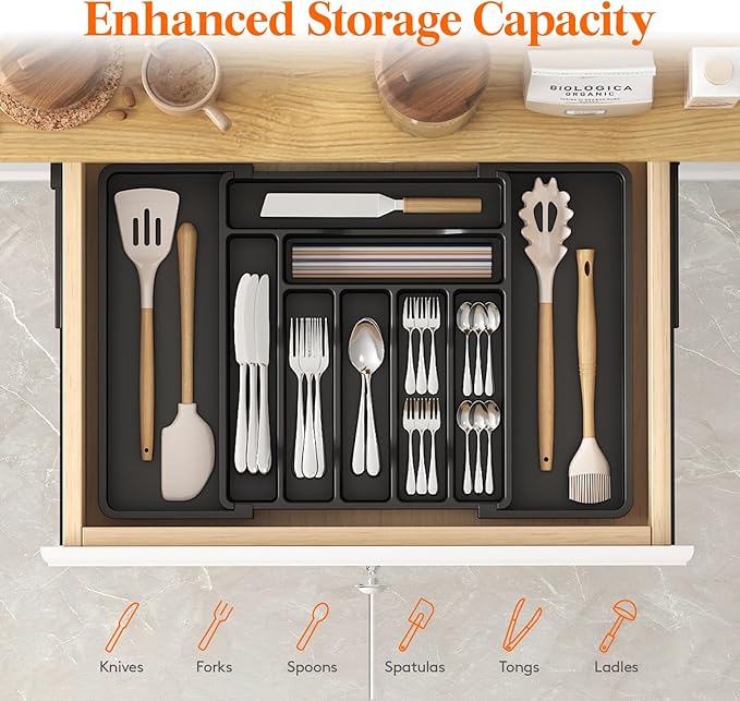 Lifewit Utensil Organizer for Kitchen Drawer, Expandable Cooking Silverware Tray, Adjustable Cutlery Flatware Holder