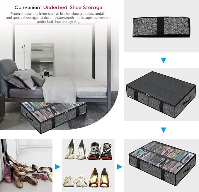 2 Pack Under Bed Shoes Storage Bag Organizer (14+4 Pairs)