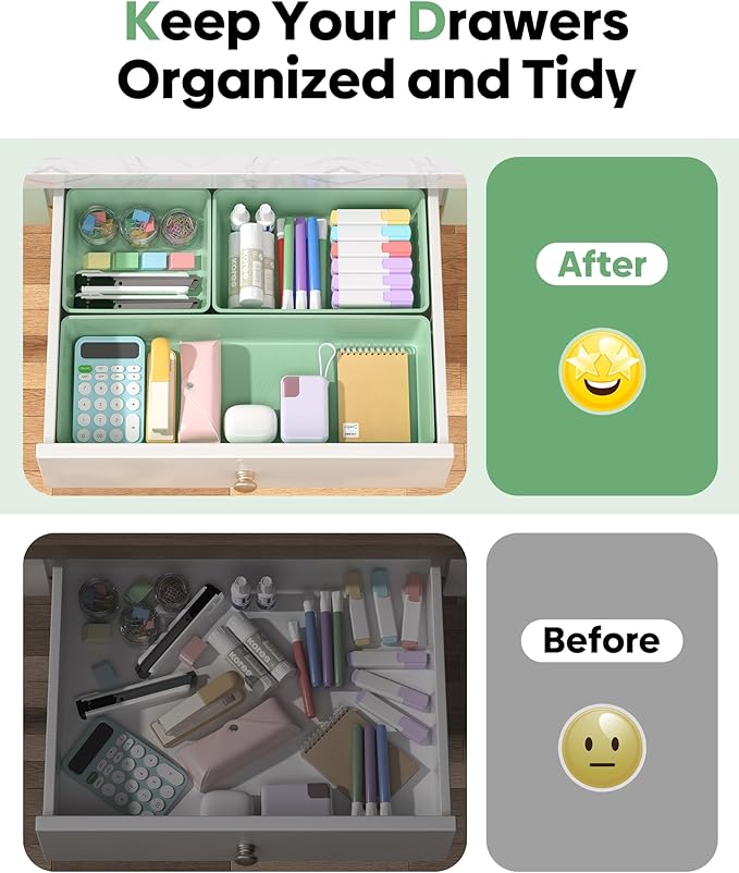 10 Pack Large Size Plastic Drawer Organizers Set, Green