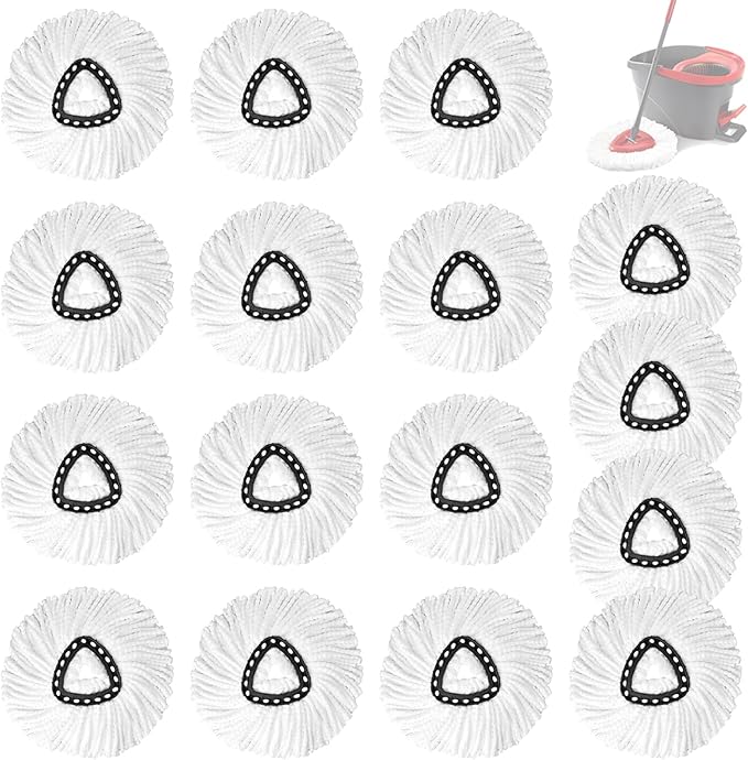 16Pack Spin Mop Replacement Heads,Spinning Mop Replace Head for Floor Cleaning, 100% Microfiber Mop Head Replacement Compatible with Triangle Spin Mop Refill for Easy Wring Mop,White