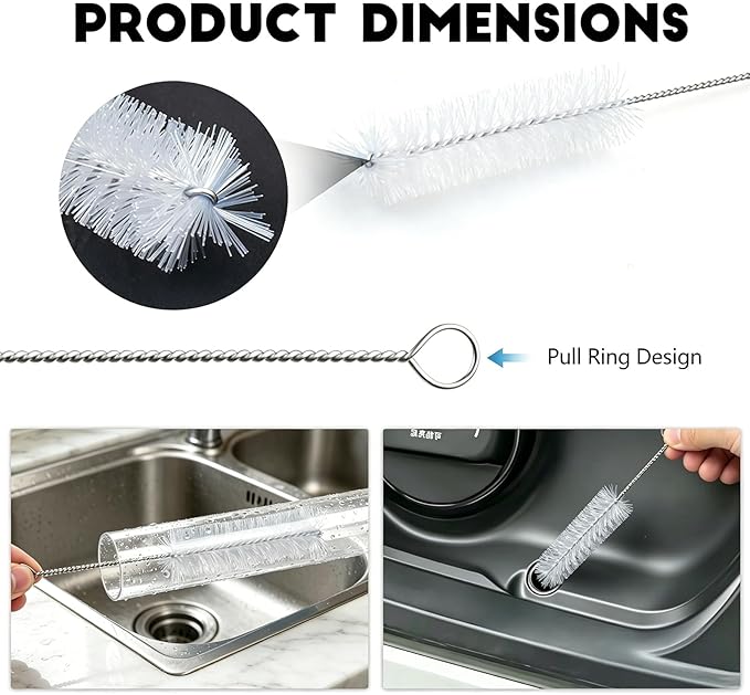 2PCS Flexible Long Drain Brush, 78 Inch Nylon Stainless Steel Tube Cleaning Brush, Slim Long Hose Pipe Cleaning Tool for Auto Sunroof Drain Hole